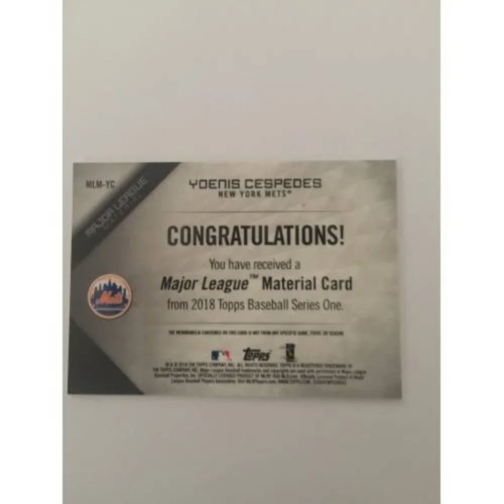 2018 Topps Series 1 Yoenis Cespedes Jersey Relic #MLM-YC Mets (028)